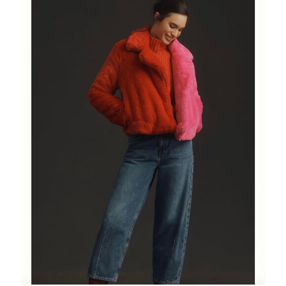If By sea Jacket Anthropologie Jacket Faux Fun Colorblock Red Pink Small Boho - Picture 11 of 11